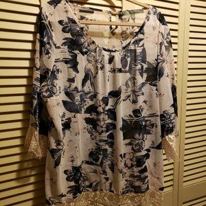 Flowy Floral White and Blue Tunic